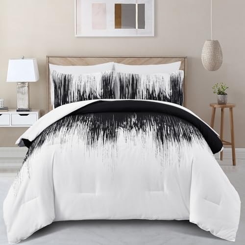 Ombre Black Comforter Set Size Gradient Boho Bedding Set for King Black White
