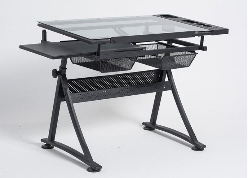Adjustable Lifting Drawing Work Study Desk Drafting Table Station Tilting Glass