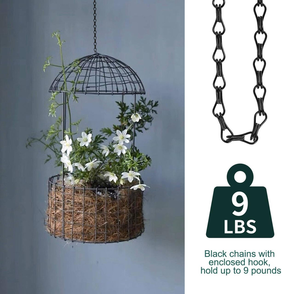 6PCS Hanging Chains with S Hooks, 24.2IN Long Chains with Clips, Adjustable Blac