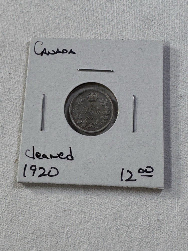 1920 Canada 5 Cents Silver Coin Cleaned