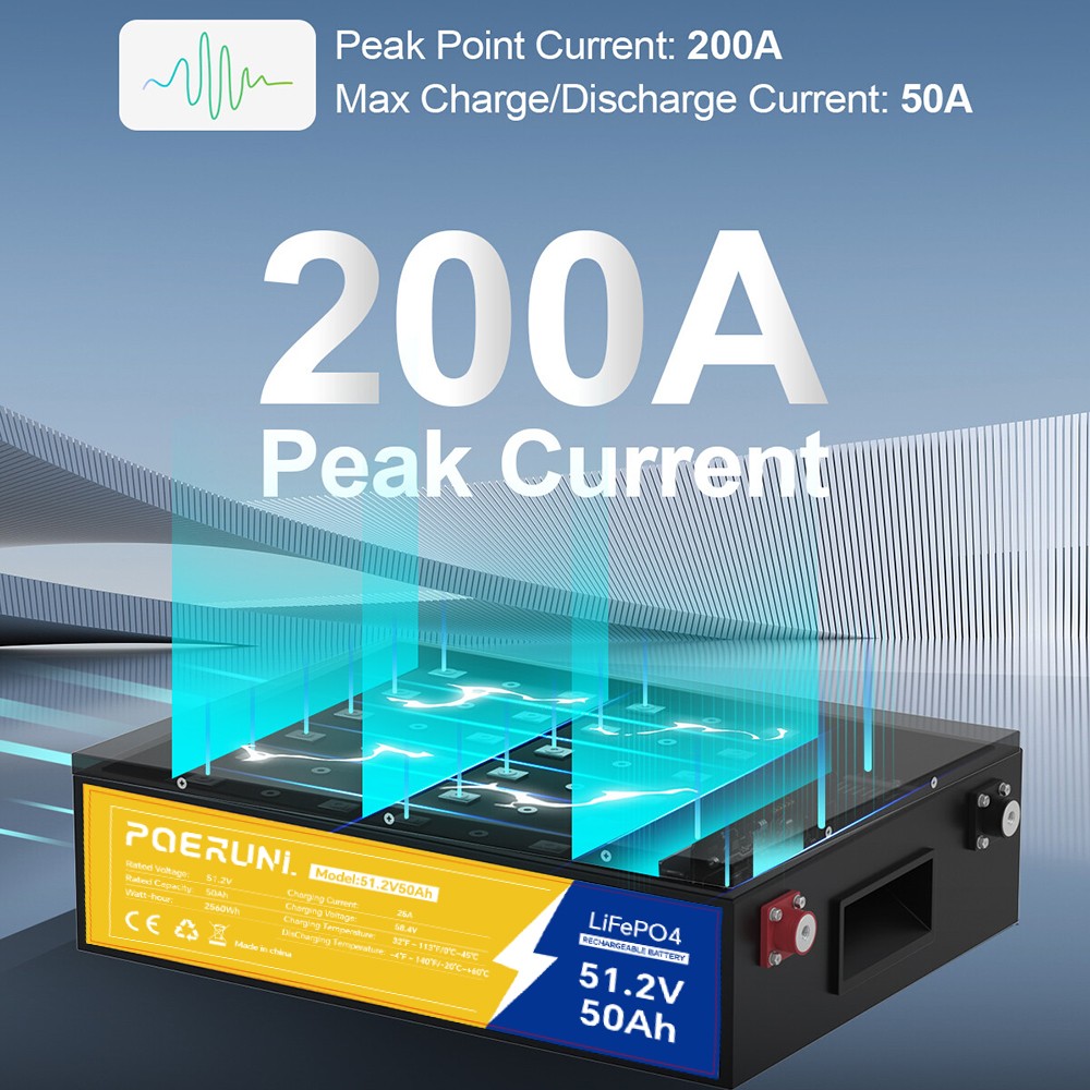 48V 50Ah LiFePO4 Lithium Battery 2560Wh Deep Cycles Built-in BMS For Golf Carts