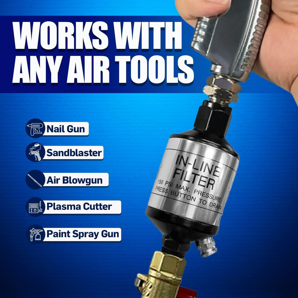 Air Compressor Water Separator, 1/4 NPT Inline Filter & Moisture Trap for Pneuma
