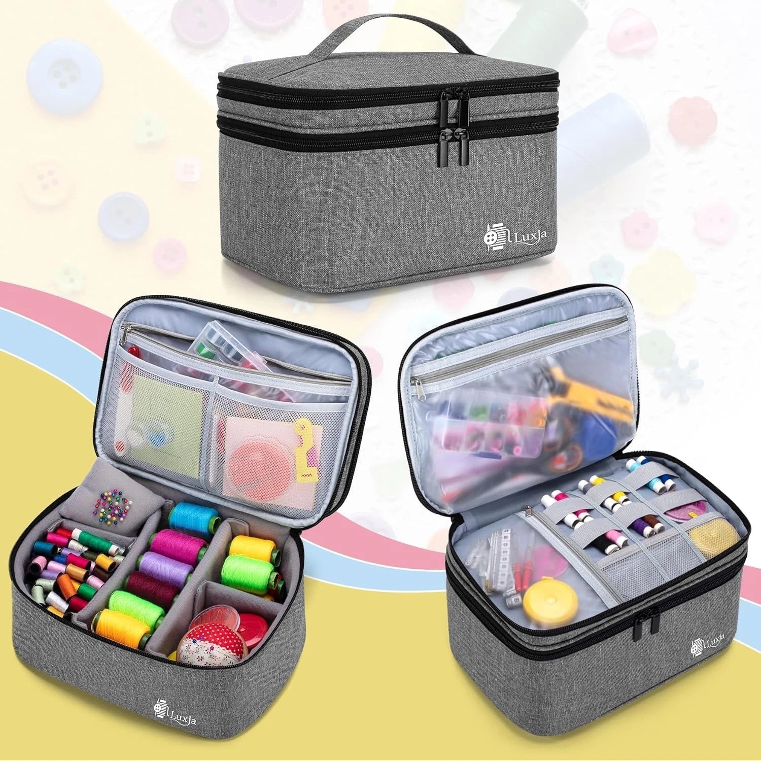 Double-Layer Sewing Accessories Organizer, Sewing Supplies Organizer for Need...