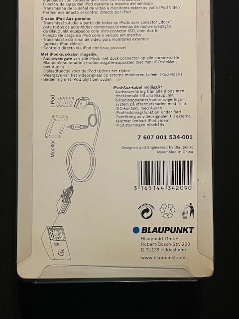 Blaupunkt iPod Aux Cable New In Package