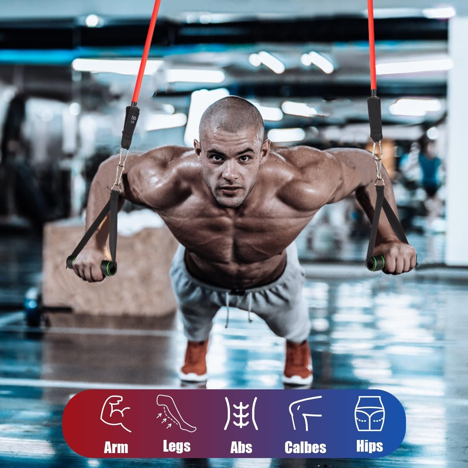 Exercise Resistance Bands with Handles for Working Out, 150/200/250/300 Lbs M...