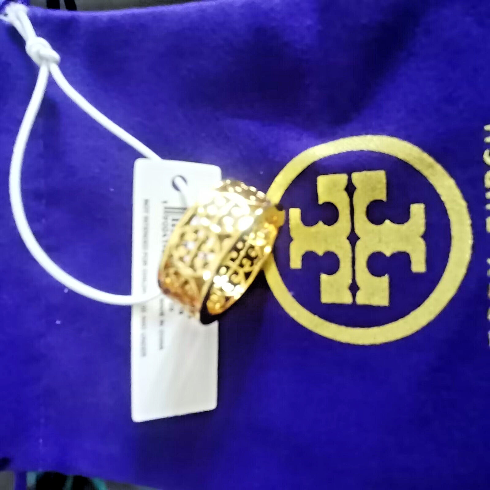 ❄️ HOT Tory Burch Frozen Logo Ring Gold Size 7 Bestseller NEW