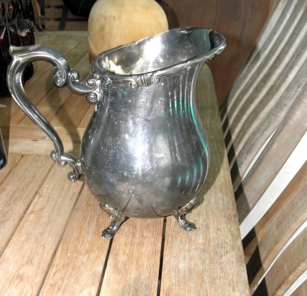 F.B. ROGERS GEORGETOWN PATTERN FOOTED WATER PITCHER SILVERPLATE over COPPER