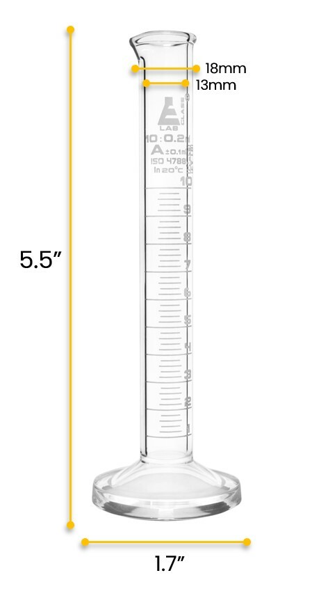 Eisco Labs 10ml Graduated Cylinder, Class A - White Graduations, Round Base