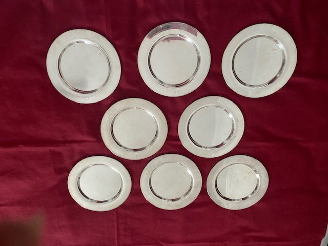 8 VINTAGE  WM A ROGERS SILVERPLATE BREAD PLATES EACH MONOGRAMMED with an “S”