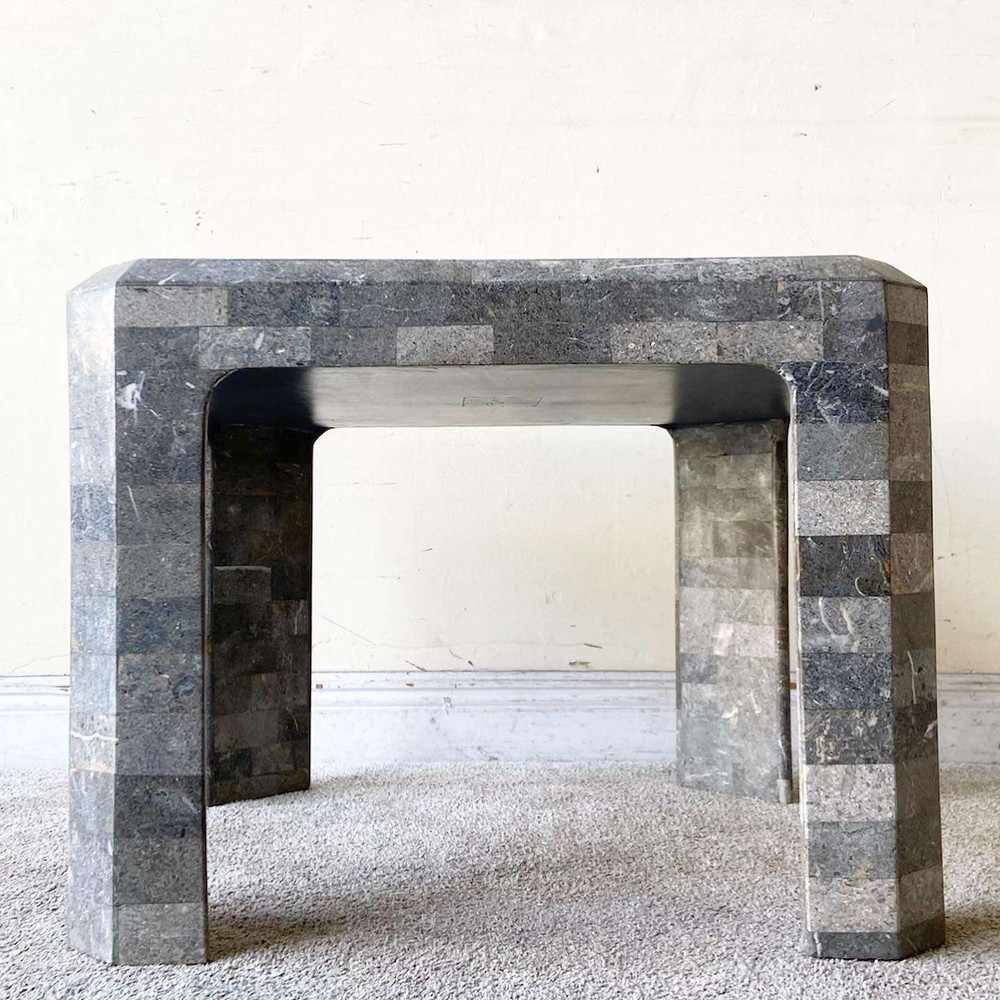 Postmodern Charcoal Tessellated Stone Side Table