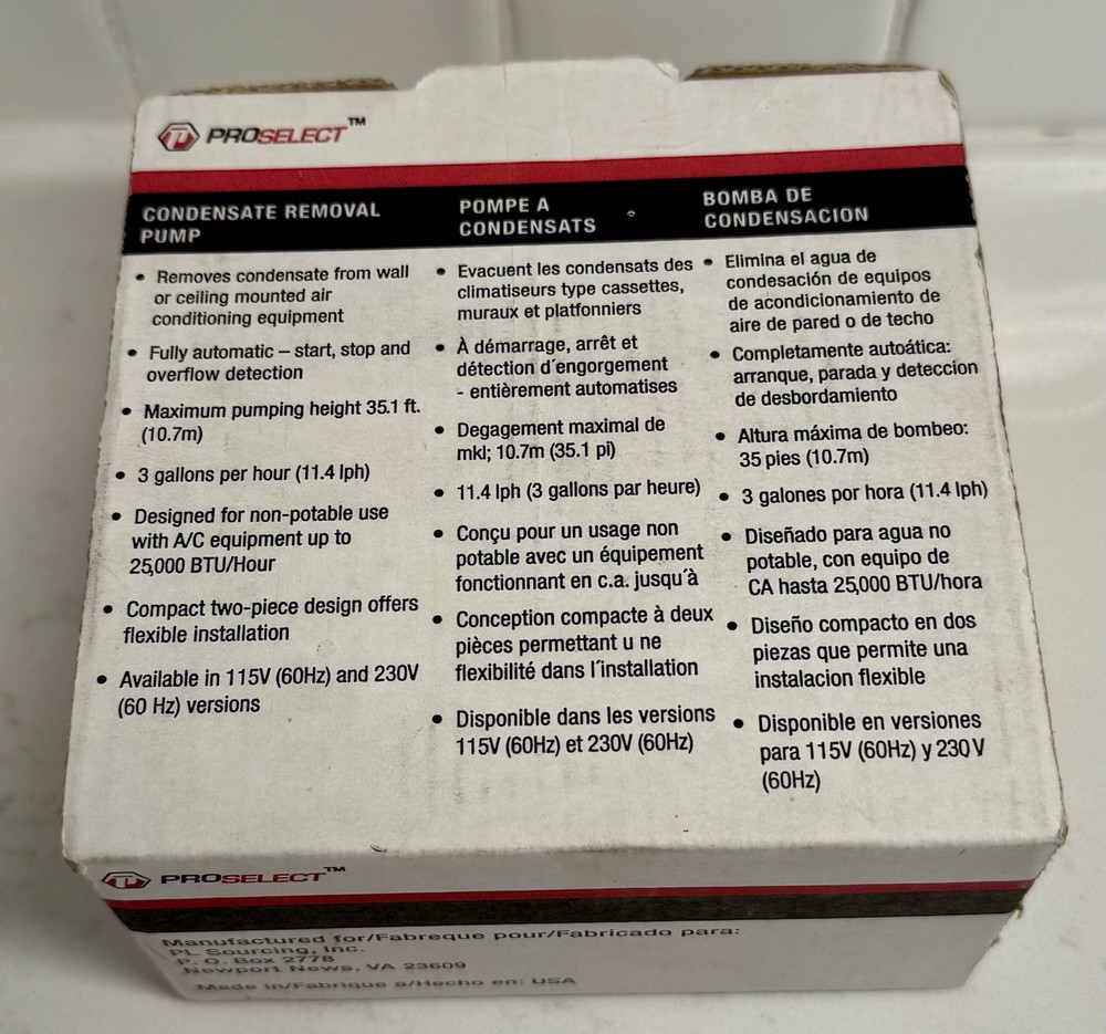 PROSELECT PSCPMS230 Mini Split Condensate Pump 2Gph, 230V
