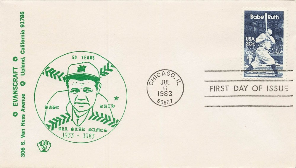 US 2046 FDC Babe Ruth Baseball Evanscraft