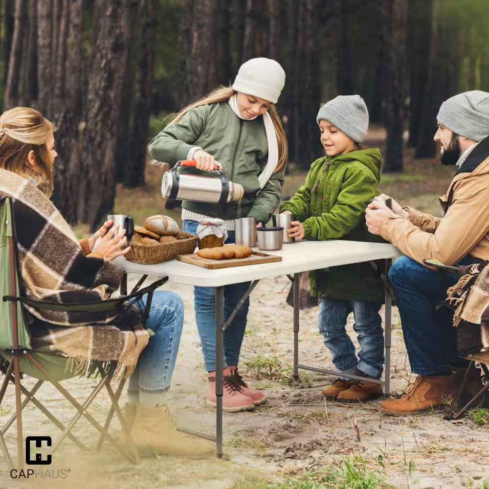 70.9 In. Gray Rectangle Steel Frame White Plastic Foldable Picnic Table