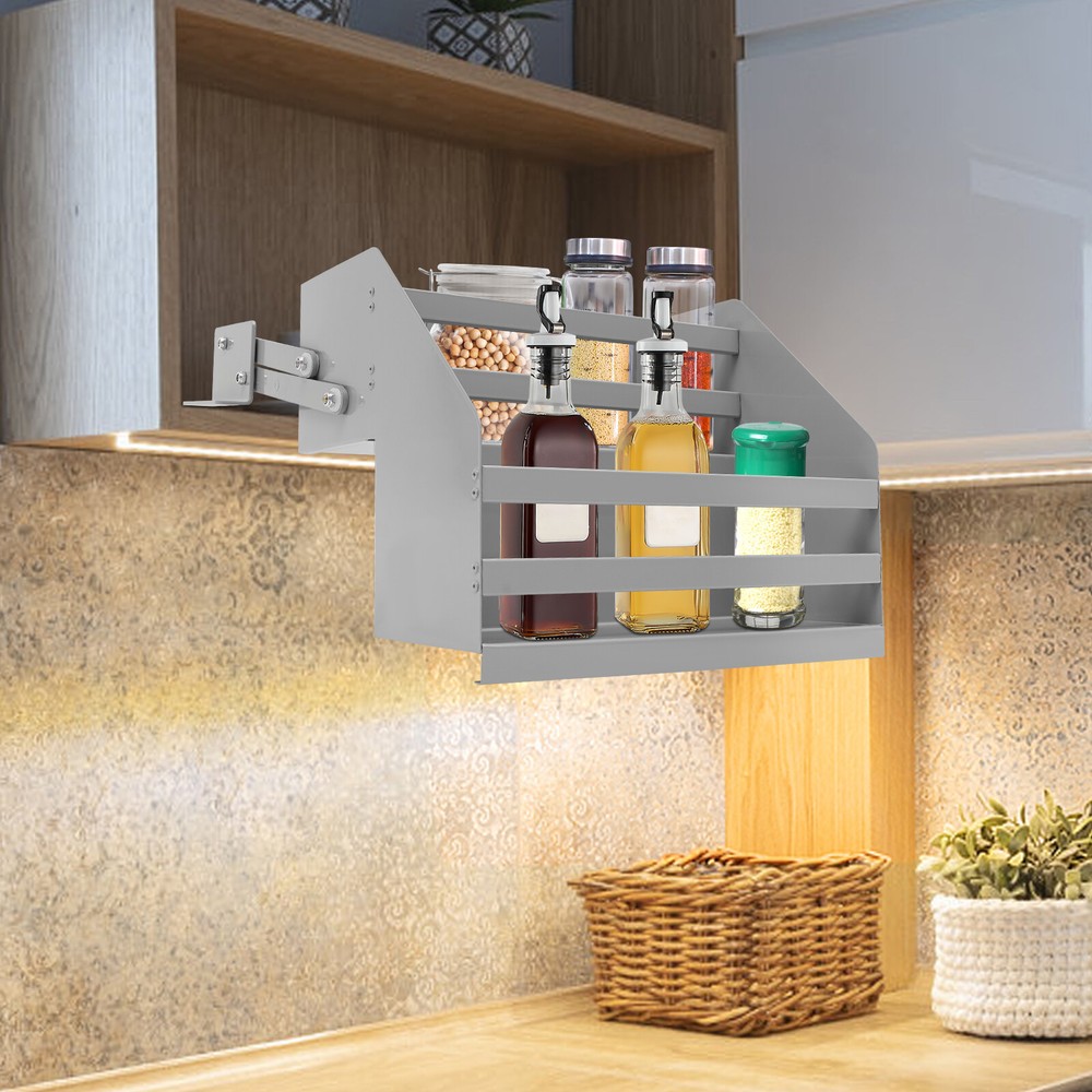 Pull Down Cabinet Organizer 2 Tier Cabinet Wall Shelf Rack L-Shaped Base