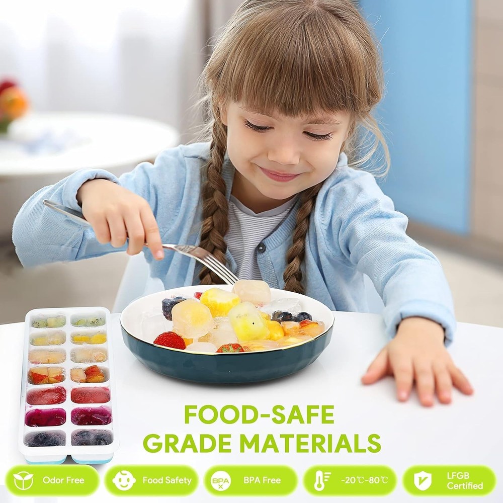 Ice Cube Tray, 4 Pack Silicone Ice Tray, 14 Ice Cube Molds with Lids, Stackable