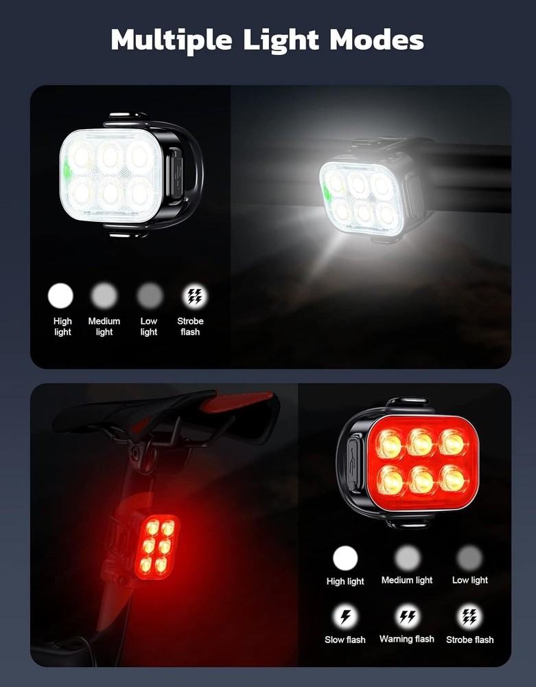 Compact Bicycle Night Light Set - Easy Install Waterproof Fast USB Recharge