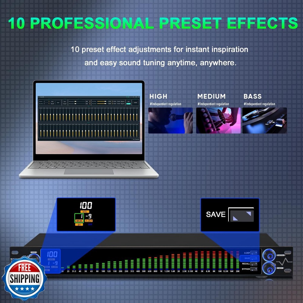 MIZISNR Digital Equalizer for Home Stereo Audio System, Professio