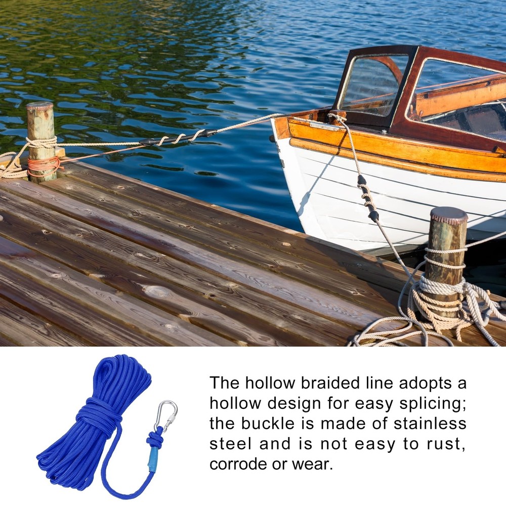 Nylon Anchor Rope with Hook 1/4"x49ft Braided Polypropylene Floating Line