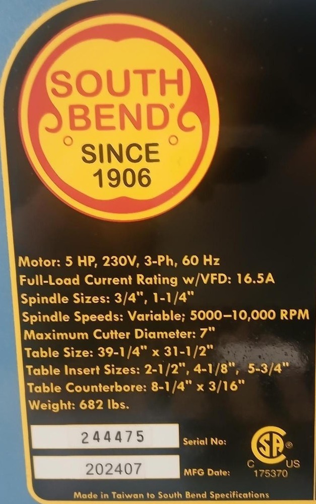 5 HP 3-Phase Variable-Speed Spindle Shaper