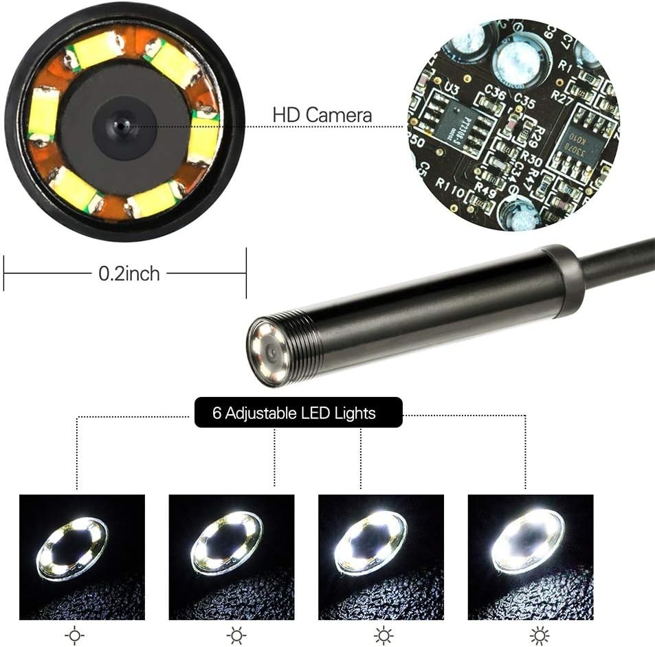 3 in 1 Waterproof Endoscope Camera with Adjustable LEDs - 1M for Android Devices
