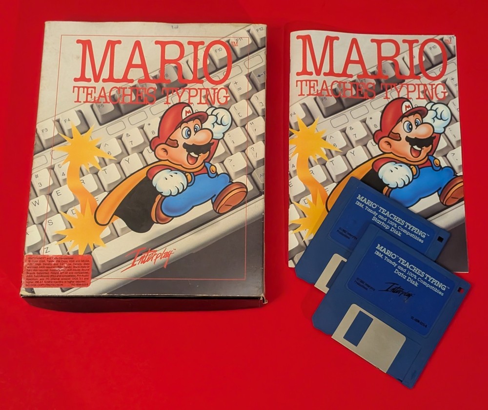 Mario Teaches Typing - 1992 Interplay - PC Tandy 1990s Vtg Computer Game - *Read