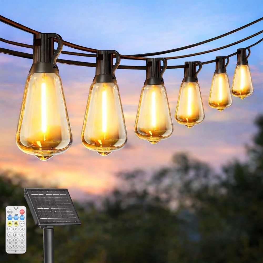 Solar String Lights Outdoor Waterproof with Remote & Timer, LED Shatterproof ...