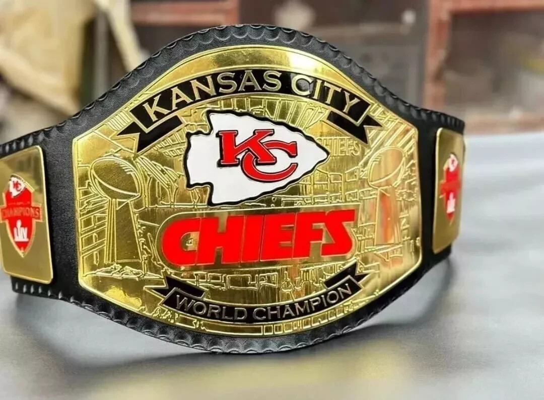 KANSAS CITY CHIEFS KC NFL Superbowl Championship title belt Adult size 2mm Brass