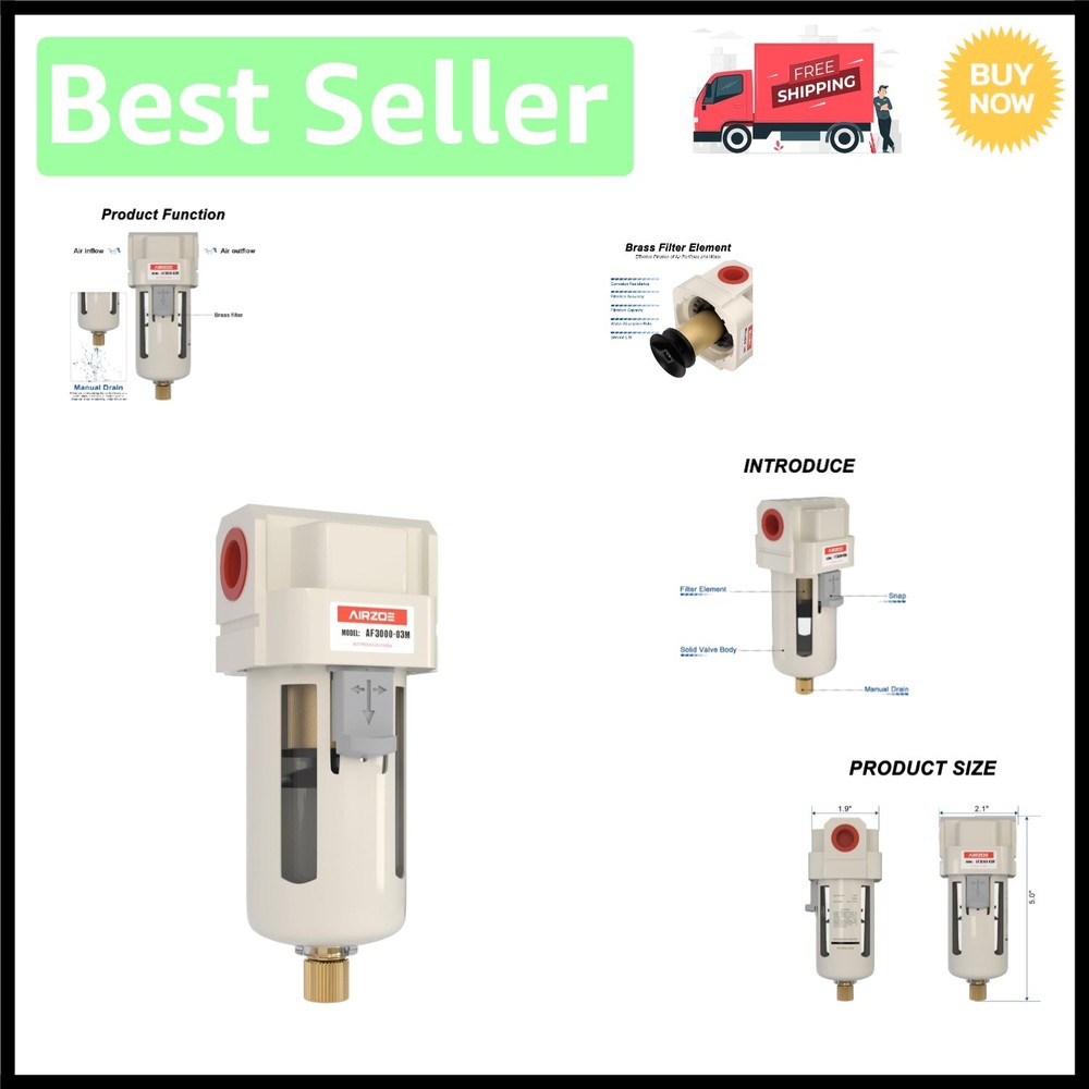 Efficient 3/8" NPT Air Compressor Dryer - Removes Moisture & Particles, Durable
