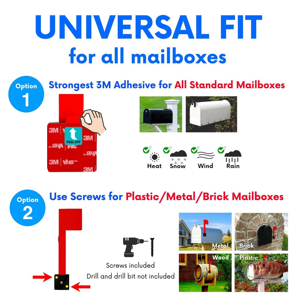 No Tools Mailbox Flag Replacement (1pk) - Weatherproof, 3M Adhesive, Durable