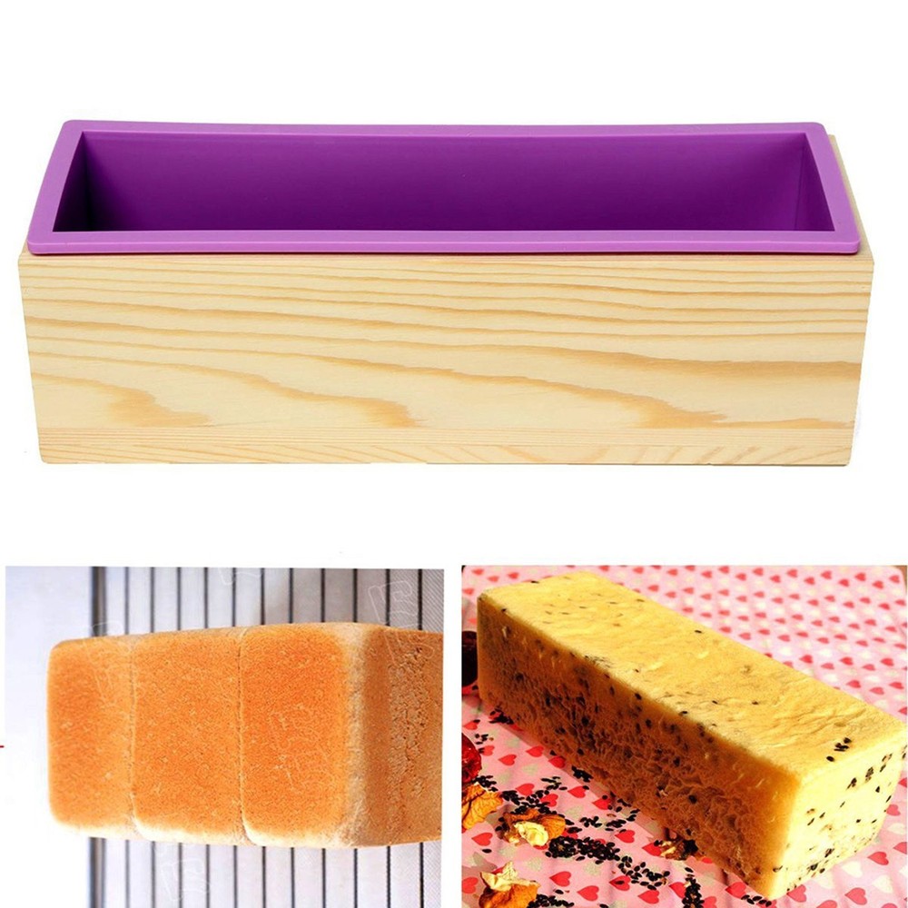 Flexible Rectangular Soap Silicone Mold with Wood Box DIY Tool for Soa...
