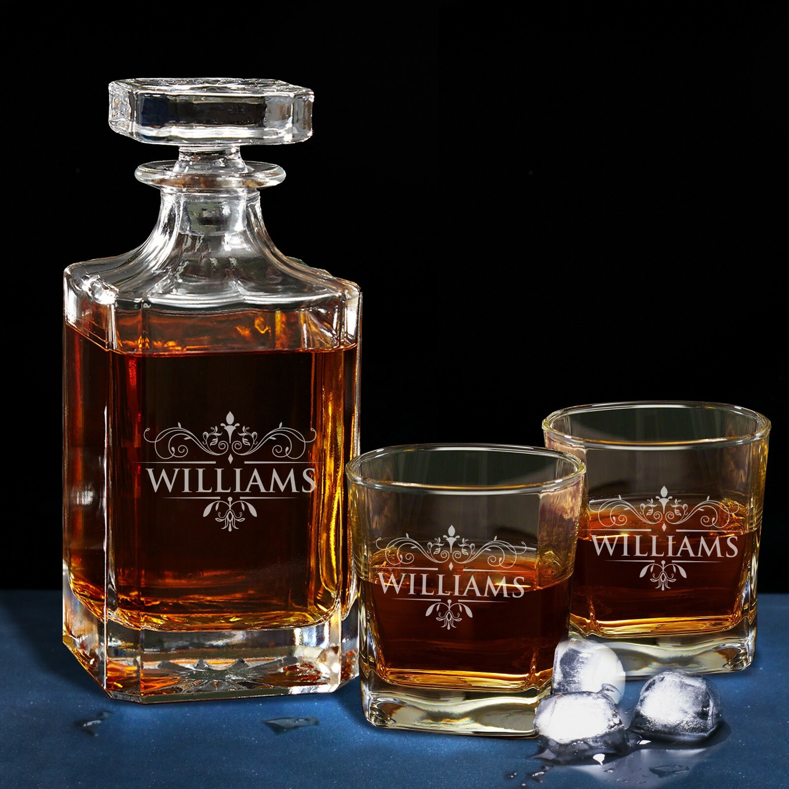 Personalized Whiskey Decanter Set with 2 Matching Glasses