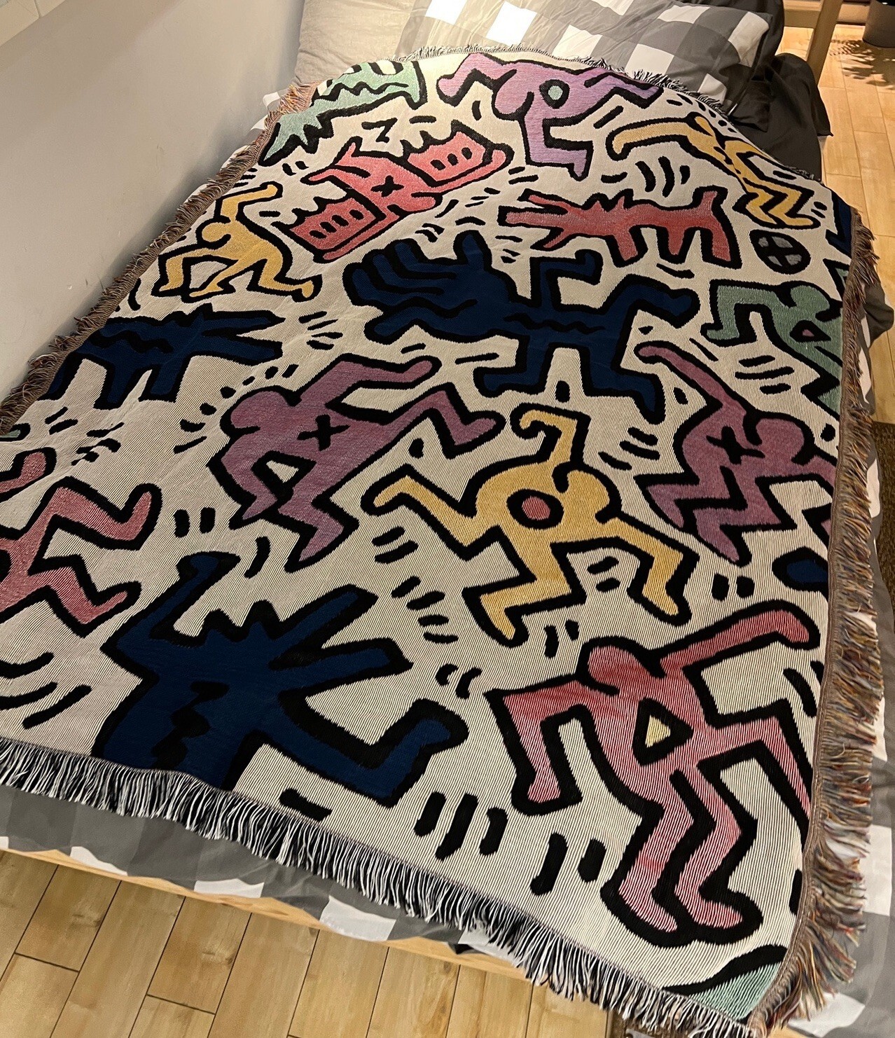 Keith Harring Colored Graffiti Casual Woven Tapestry Blanket Throws LGBTQ Decor