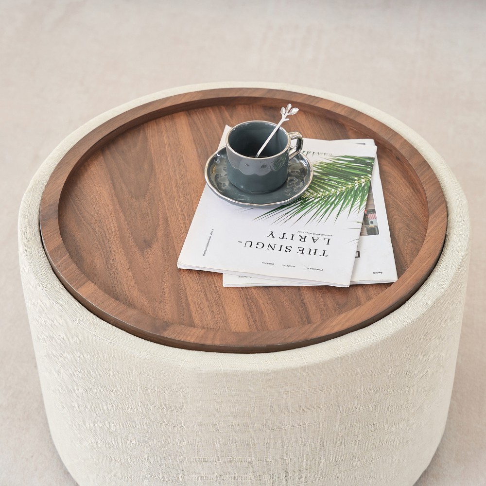 Ball & Cast Nesting Storage Coffee Table & Bench, Linen Upholstered Footstool