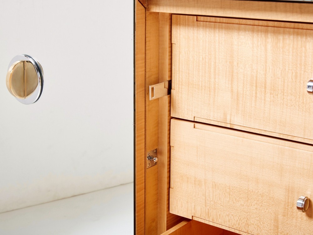 Adnet style mirrored macassar sycamore sideboard Alberto Pinto 1990