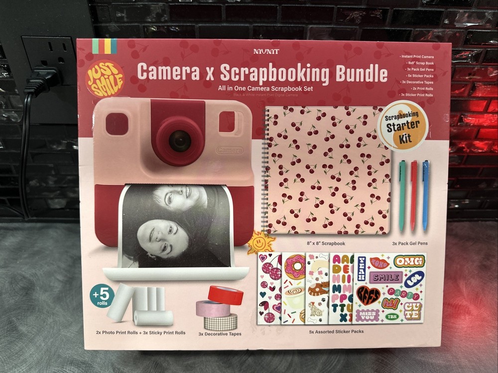 MVMT Camera and Scrapbook Bundle, Cherry, NEW, Scrapbooking Starter Kit