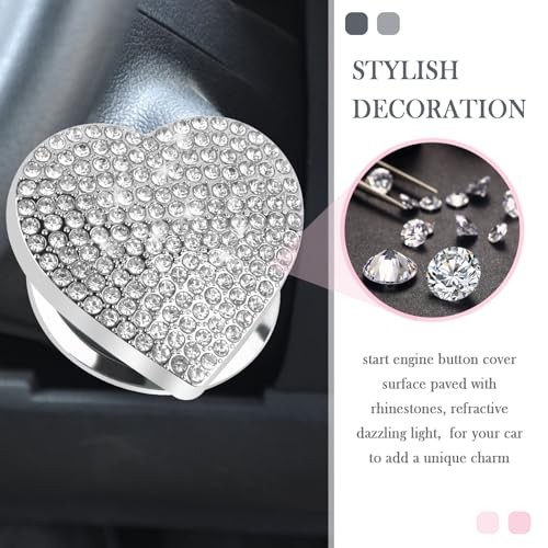 Bling Push Start Button Cover,Heart Design Engine Start Button Cover with White