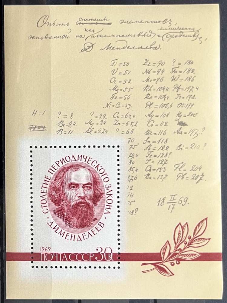 Soviet Union S. Sheet - Mendeleev's Periodic Table of Elements_1969 - MNH.