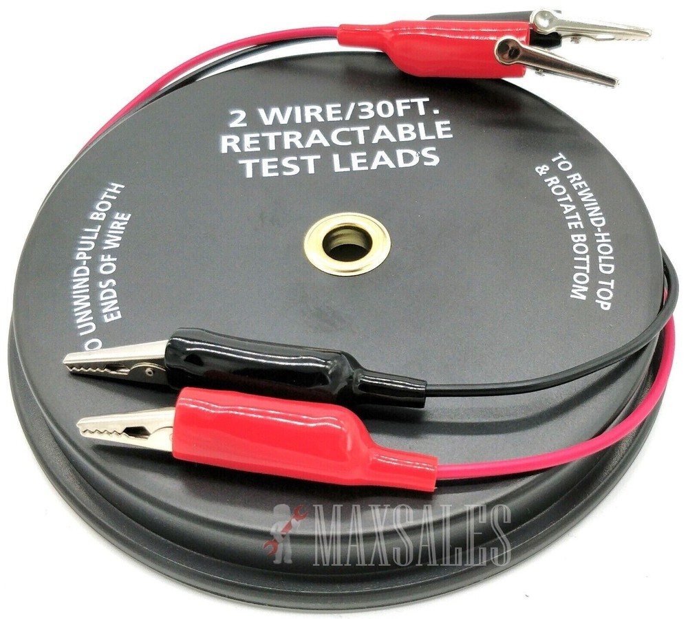 2 Wire 30 FT Retractable Test Leads 18 Gauge Alligator Clips Electrical Testing