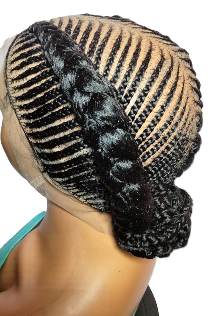 Bun Braided Wig. Ghana Cornrow Braids Full Lace with Baby Hair Bun Wig
