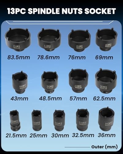 13pc Spindle Nuts Socket Kit Ball Joints Axle Locknut Remove Install Locking