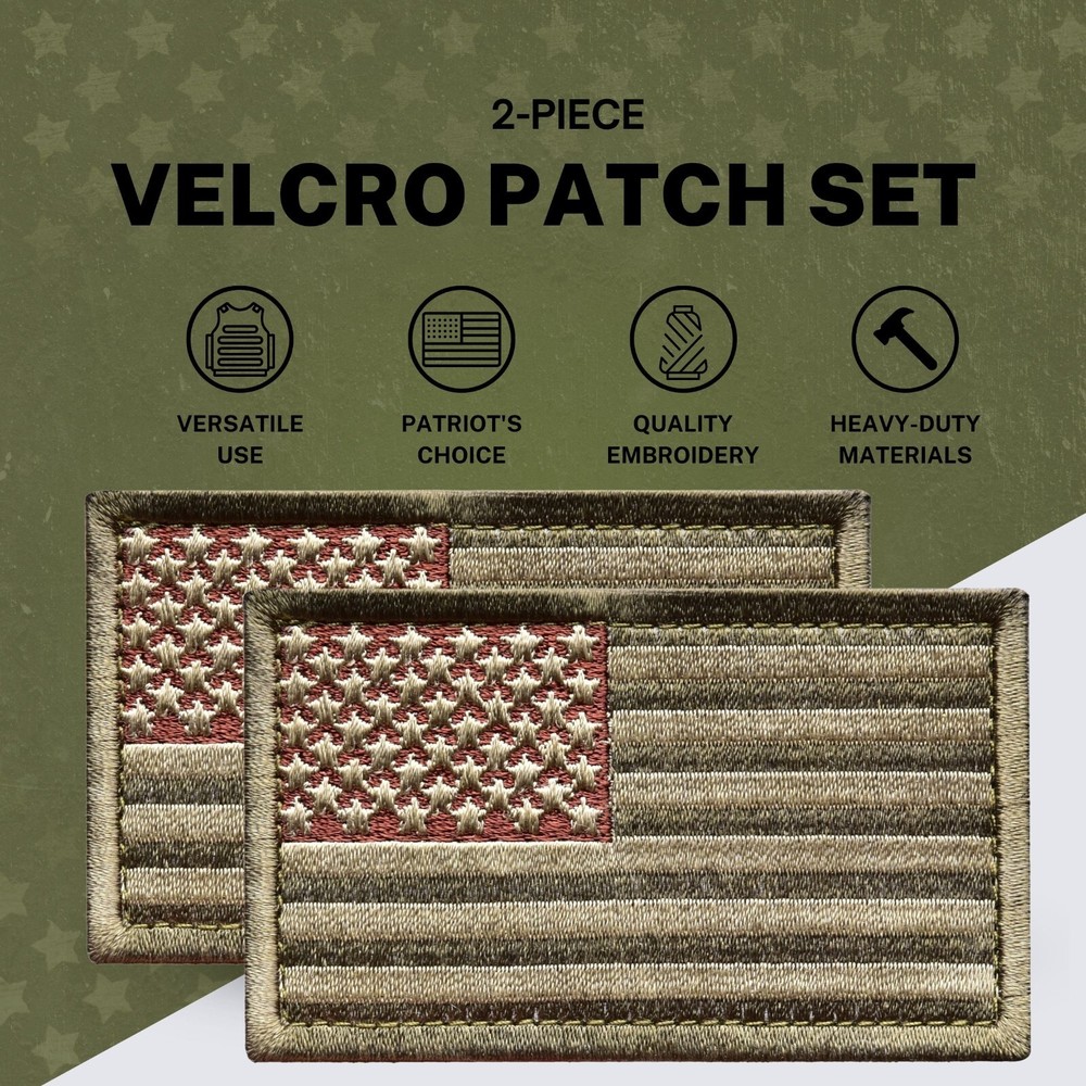 2Pcs American Flag Patch Set with Hook and Loop, Od Green Subdued Flag Patch