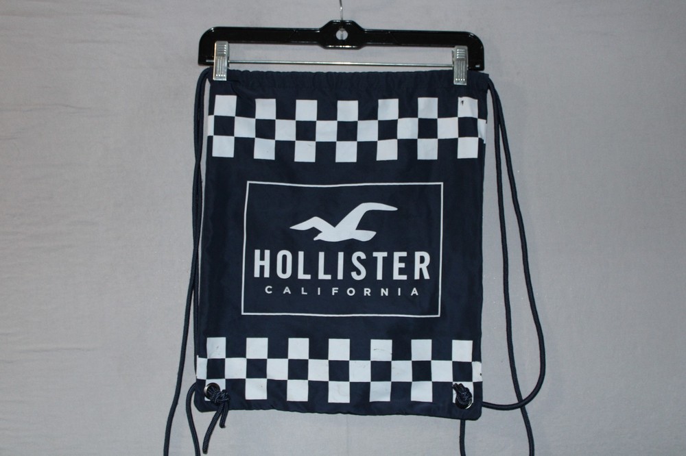 Hollister Blue Checkered Logo Draw String Athletic Bag