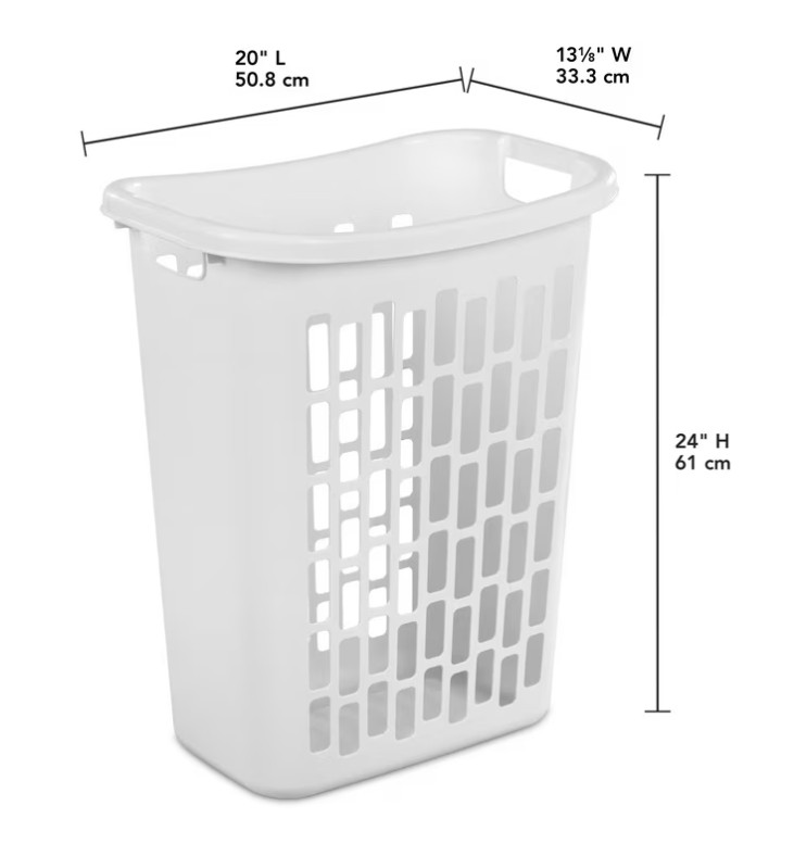 Mainstays Rectangular Open Plastic Laundry Hamper Slim Design White