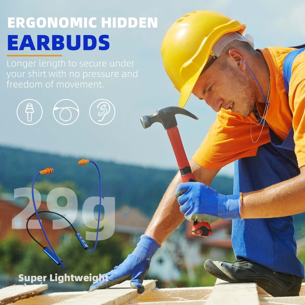 Bluetooth Ear Plugs for Work | Wireless Noise Reduction Earbuds with Mic