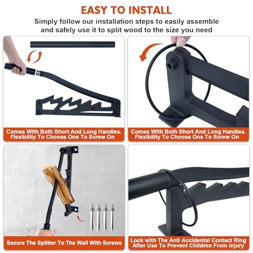 Wall Mounted Firewood Splitter with Extended Handle, Ordinary & Removable