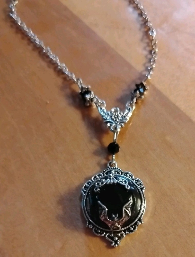 black bat cameo necklace / witchy Gothic