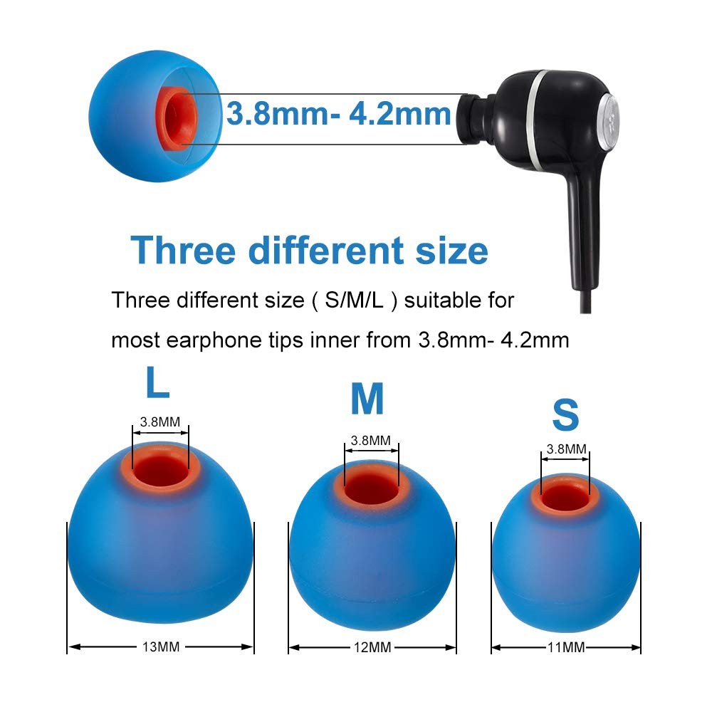 Earbud Tips Soft Silicone Earbuds Replacement Small/Medium/Large, Blue/Orange