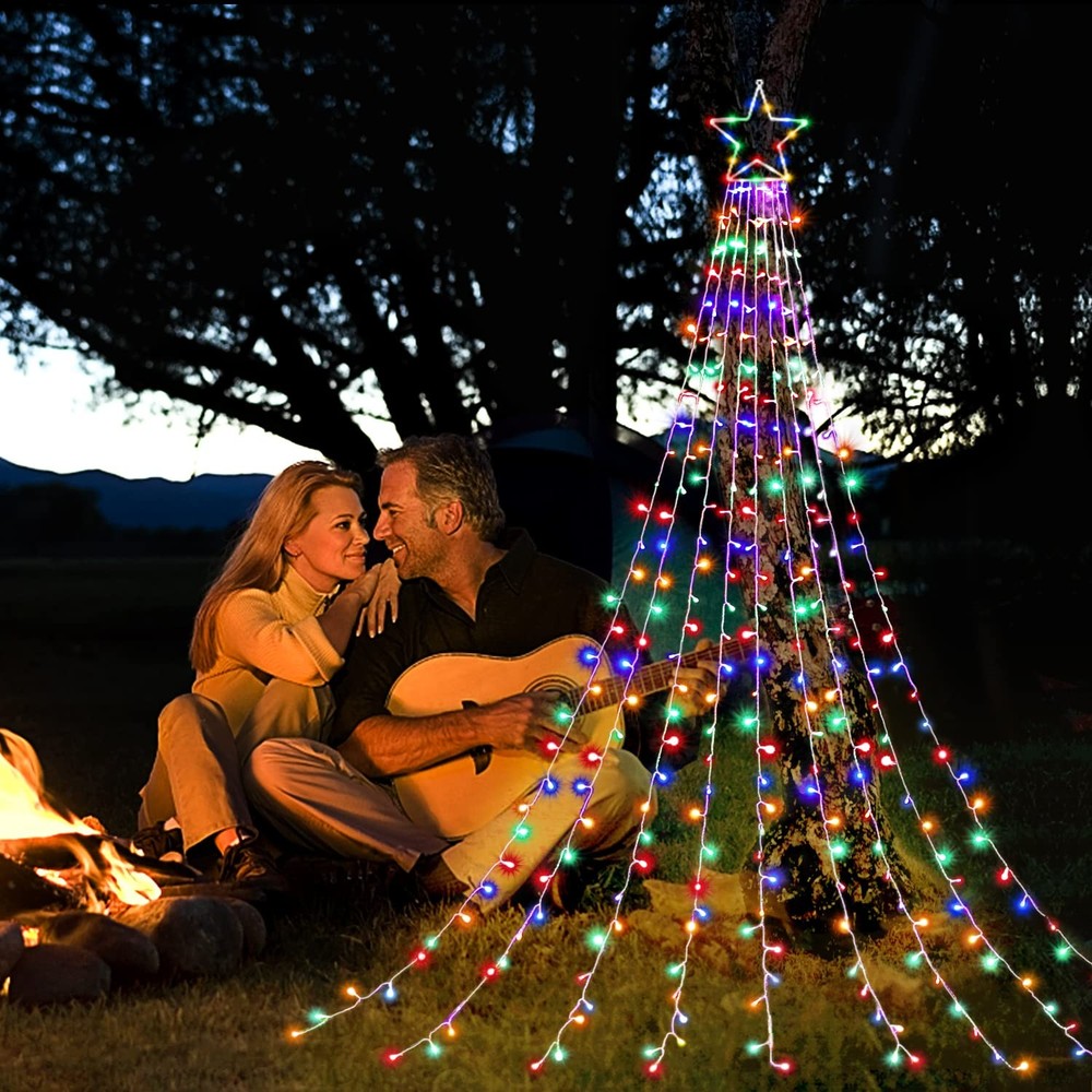 Christmas Star String Lights, 320 LED Waterfall Tree Lights with 13" Topper Star