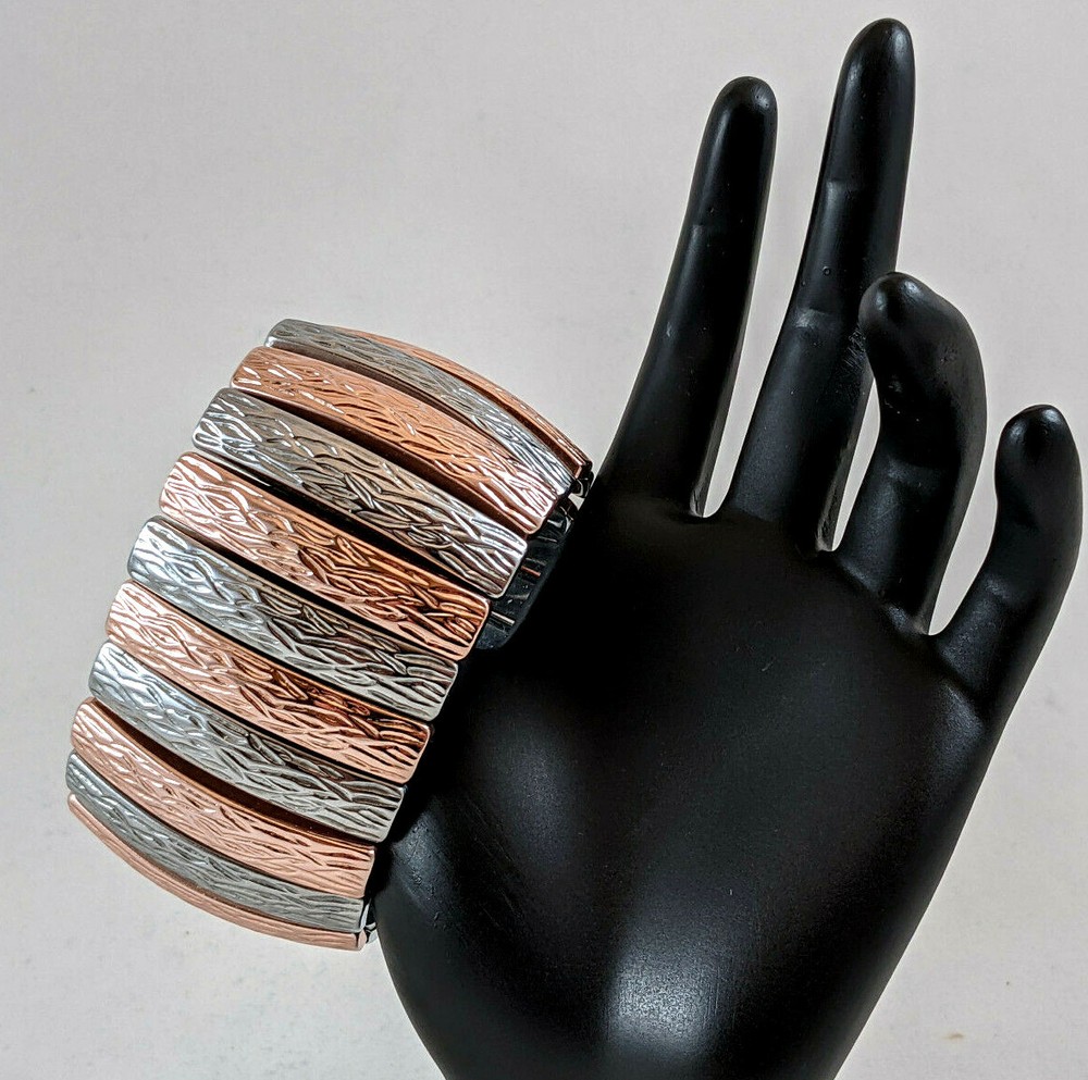 Retro Stretch Bracelet Copper/ Silver Tones