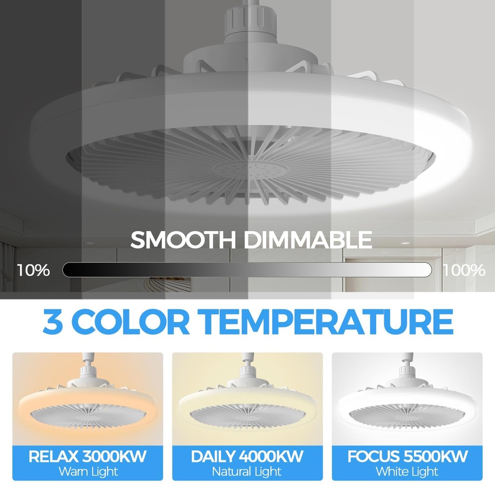 Biukis Socket Ceiling Fan with Light: Small Enclosed Ceiling Fans with Lights